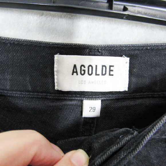AGOLDE Riley Crop Jeans Black Wash Denim High Rise Button Fly Womens Size 29 - Picture 5 of 15